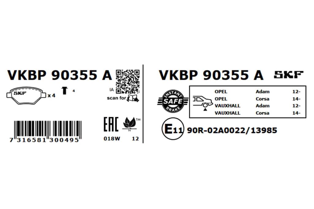 Jogo de 4 pastilhas de travão SKF ref. VKBP 90355 A
